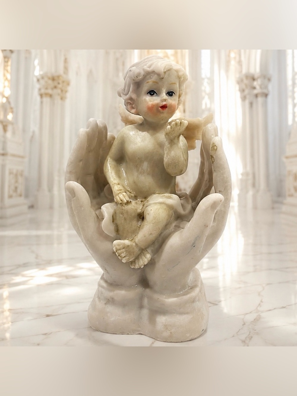 Original Vintage Bisque Porcelain Angel Cupid Cherub Figure Fine Art Antique 5”